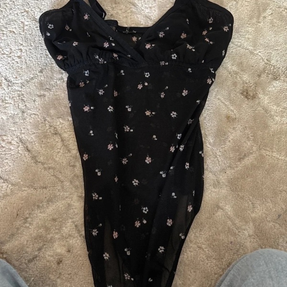 Black Mini Dress with Pink Floral Print